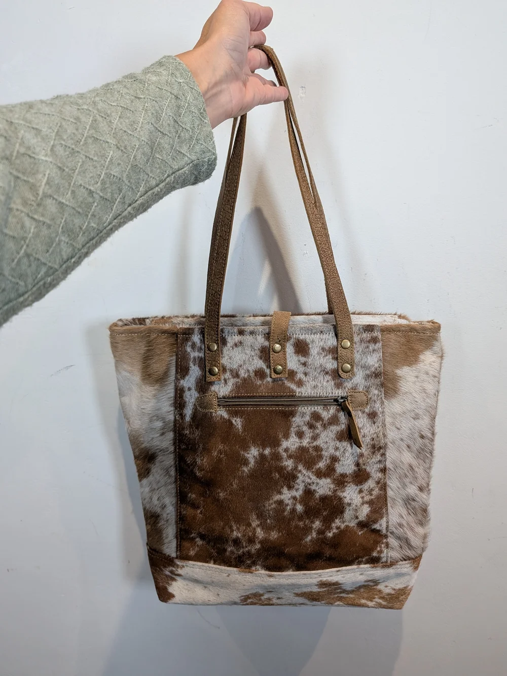Myra Brown Speckled Cowhide Tote Bag - Classic Leather-Trim Shoulder Bag